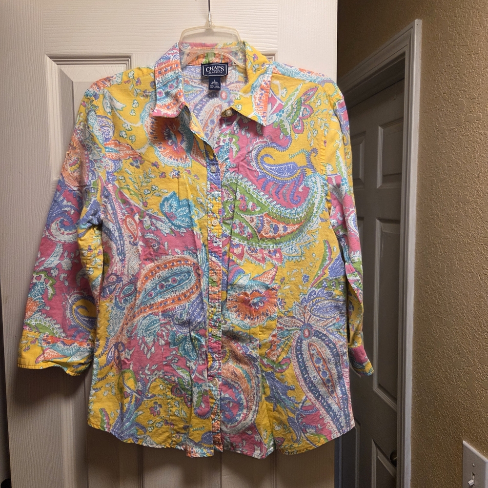 Chaps Colorful Paisley, Linen Blend Button-Up Shirt
